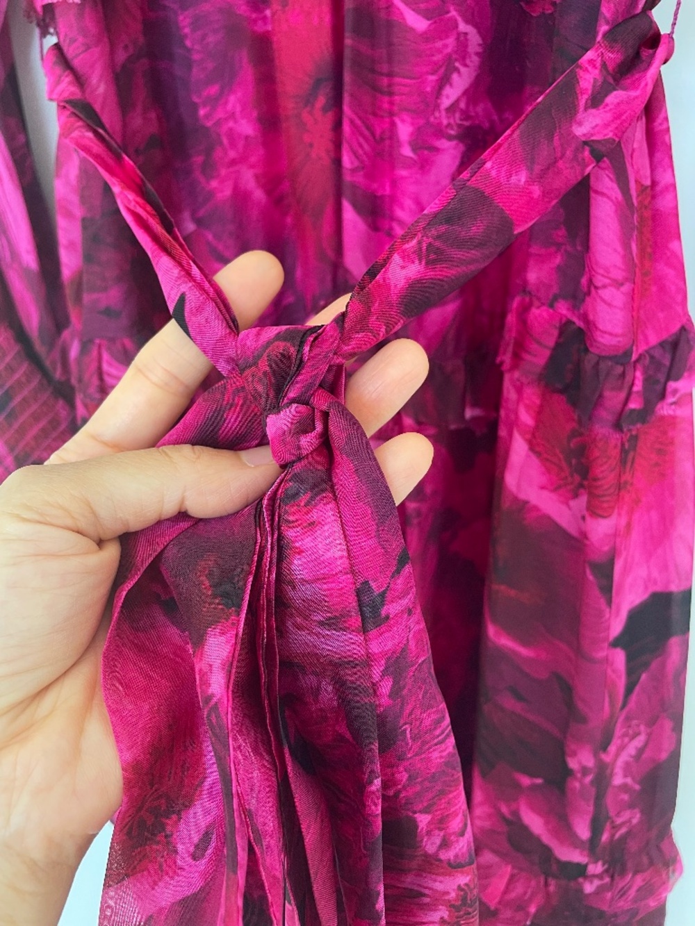 MARCHESA Rosa Leilani Floral Tiered Maxi Dress Long Sleeve V-Neck Fuchsia Size16 - Picture 7 of 15